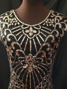 NWT Gold and Black 1920's Inspired Flapper Dress